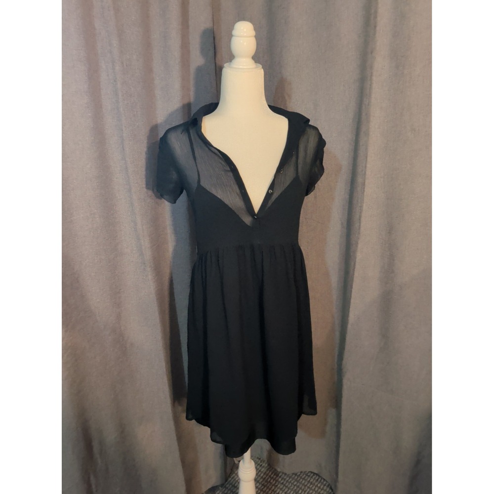 Abercrombie & Fitch Black Sheer Top Mini Dress Empire Waist Short Sleeve ST